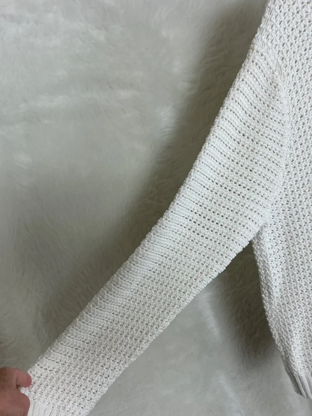 Vince Men's White Cotton Open Knit Long Sleeve Crew Neck Sweater XL